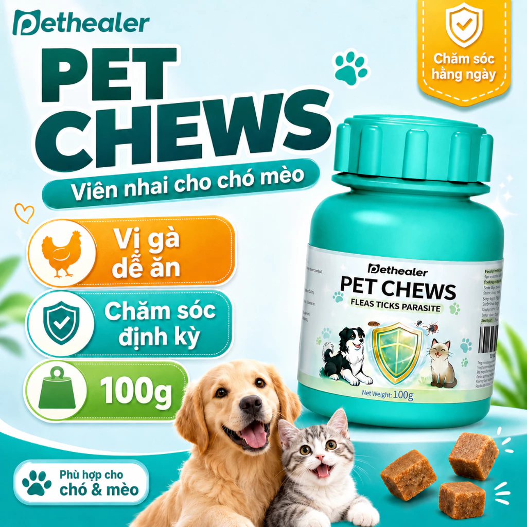 PETHEALER - Thuốc tẩy giun dạng thịt viên vị gà cho chó mèo